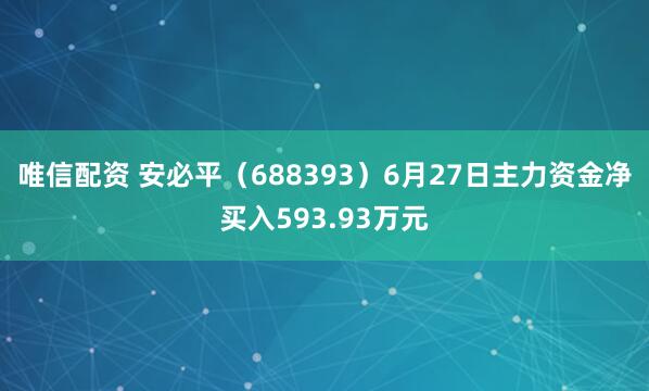 唯信配资 安必平（688393）6月27日主力资金净买入593.93万元